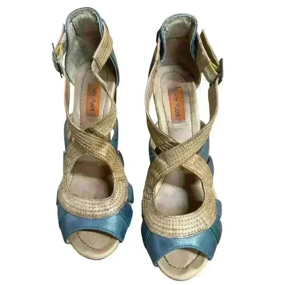 Miz Mooz Petra Retro Mary Jane Blue/Brown Leather Women's Heel Shoes Size 6.5 M - Picture 9 of 11